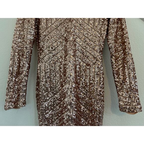 Gianni Bini Pink Gold Sequin Long Sleeve Bodycon Mini Dress Small Cocktail - Picture 5 of 15